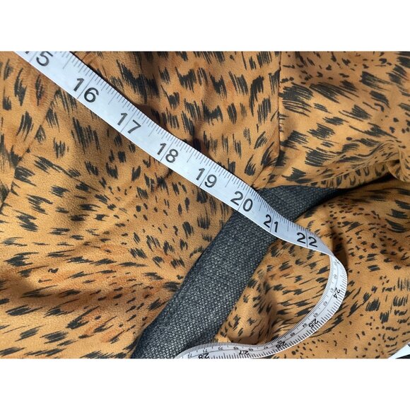 Brown Animal Print Long Sleeve Two Piece Skirt Top Set V Neck Front Zipper Sz M - Picture 7 of 13